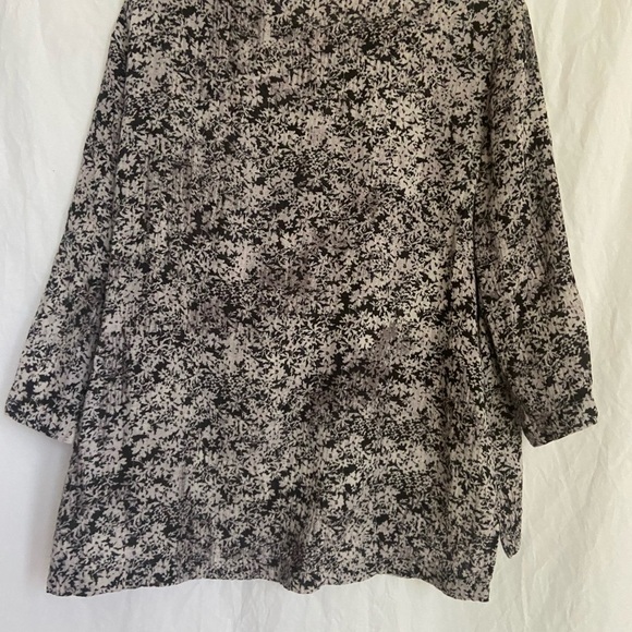 Pure Jill Stretch Cotton Black & Gray Floral Boxy 3/4 Sleeve Top Size Medium - Picture 6 of 10